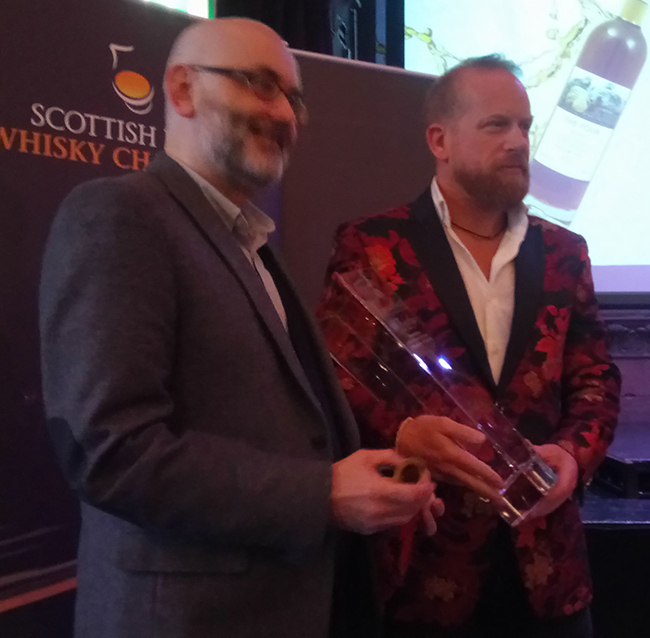 The 2017 Scottish Field Whisky of the Year was presented by Scottish Field’s Sales Director Brian Cameron (left) to Douglas Wood, for Woodwinters' The Four ‘Isle Solera’ 16 Year Old.