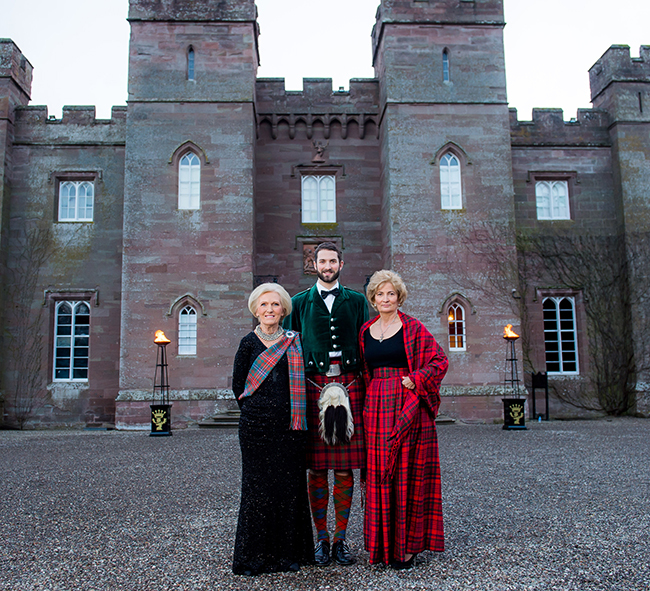 Mary Berry, William Murray and Lady Mansfield outside Scone Palace 