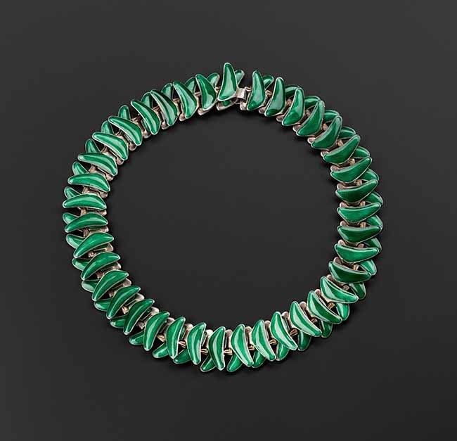 Articulated necklace, silver and enamel, designed by Grete Prytz Kittelsen (1917–2010) in 1952, for J Tolstrup, Norway copyright National Museums Scotland