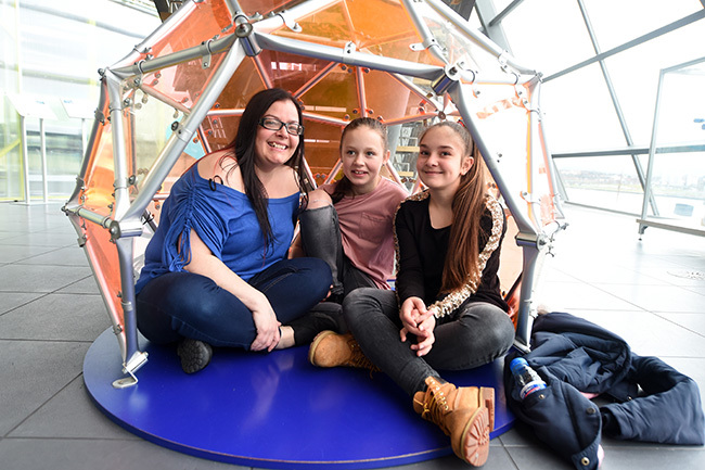Lisa Malcolm, Makenzi Smith and Kacey McMillan at Glasgow Science Centre. Kacey is Lisa’s daughter and Makenzi is a Kacey’s friend. 