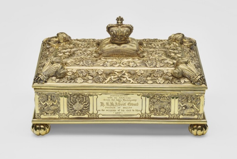 A silver gilt address casket
