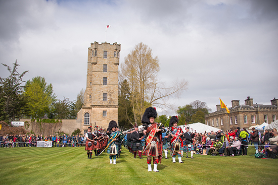 Pipers at a previous Gordon Castle Country Fair and Highland Games