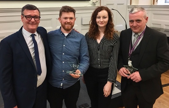 The team with the Phoenix Futures New Year Honours Partnership Award. L-R: Phoenix Futures service user, Dr Paul Murtagh (CAVLP Heritage), Rachel McRae (CAVLP Heritage) and John Deeney, Phoenix Futures Service Manager. (Picture: CAVLP Heritage)