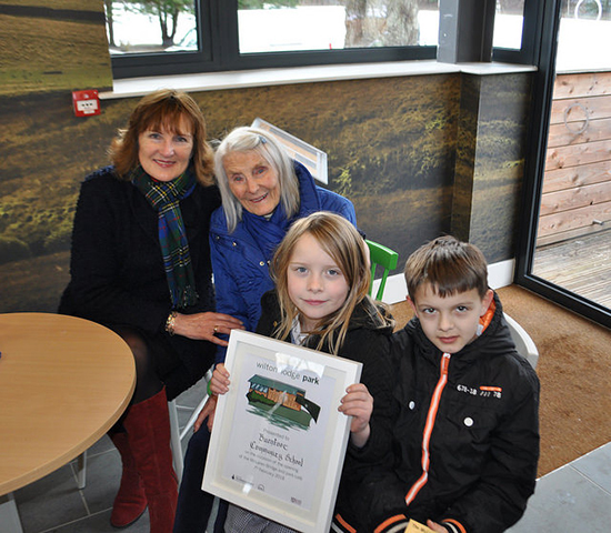 Linda Lawson, Bette McLaren with Sadie Oliver and Kenzie Storrie of Burnfoot Community School