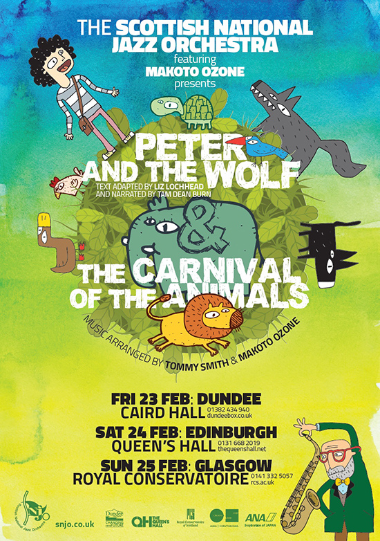 The Scottish National Jazz Orchestra will perform Peter and the Wolf and The Carnival of the Animals (prchestrated by Makoto Ozone).