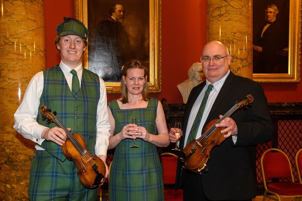 The Sherlock Holmes tartan's launch night at The Royal College of Physicians, Edinburgh, with Great,Great,Great Step Grandson Harry Chamberlain and Great-Great step granddaughter Tania Henzell