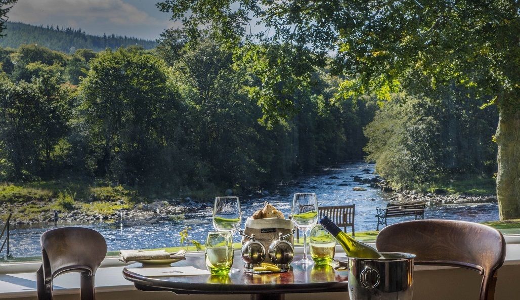 Banchory Lodge's dining room view of the river
