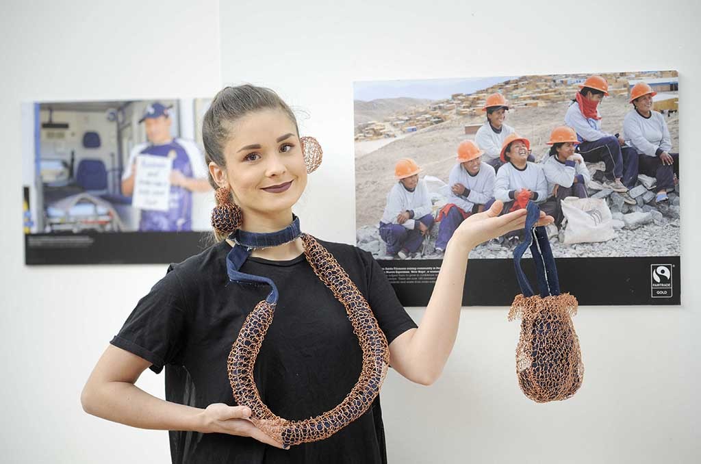 Student ambassador Daniela Groza from Edinburgh College of Art with some of her work