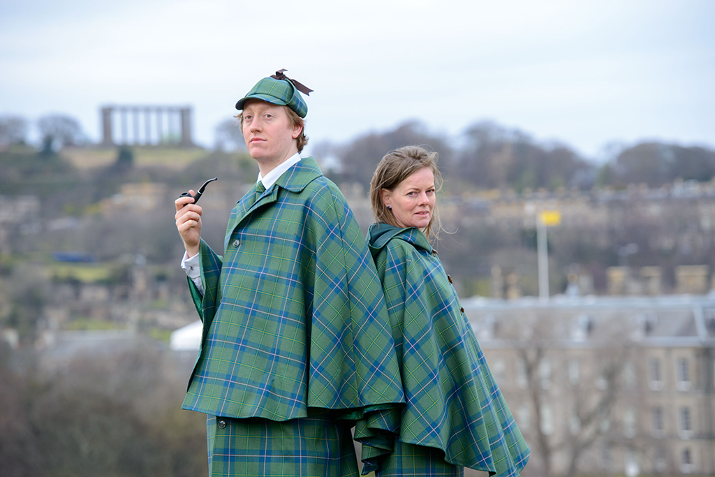 Sherlock’s elementary roots inspired the new tartan. Pictured as Holmes is Harry Chamberlain, with designer Tania Henzell