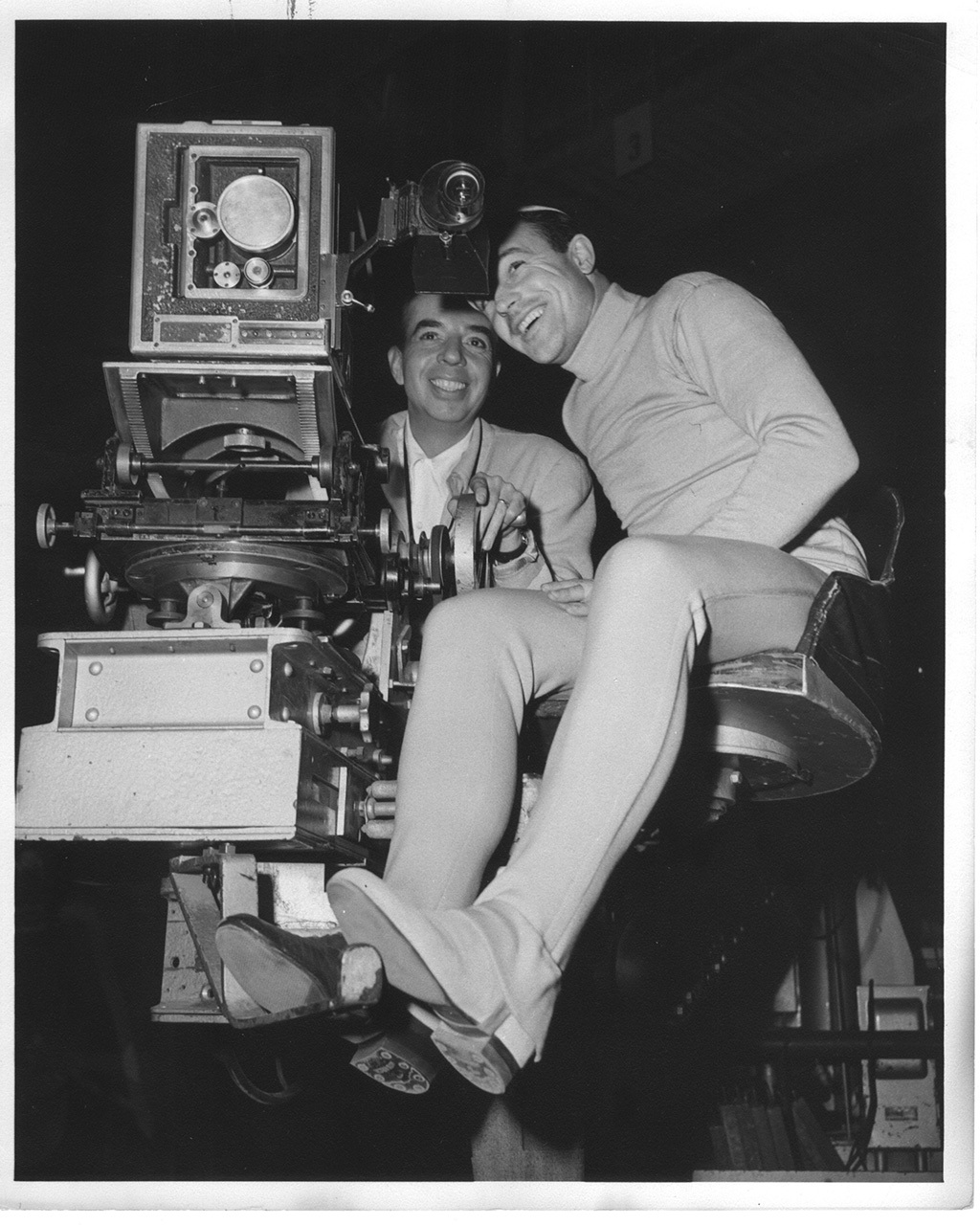 Gene Kelly with Vincente Minnelli behind the three-strip Technicolor camera shooting the American in Paris Ballet