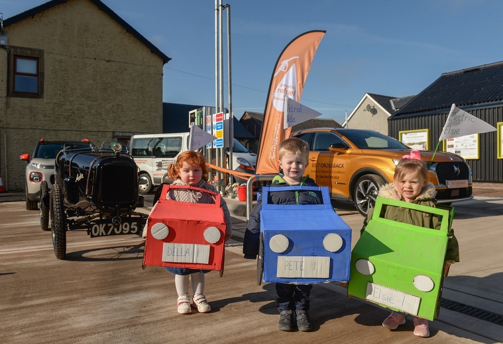 Young motorists Rose Hawes, Sophia Forster and Zachary Paterson steal the show at the launch of the new Community Fuel Station
