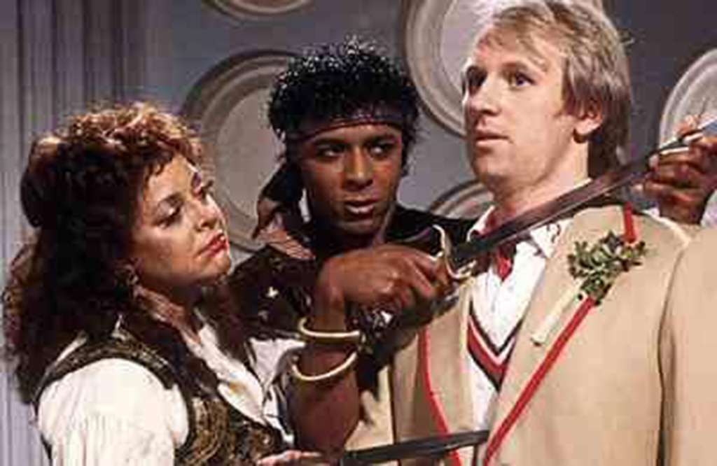Leee John with Lynda Barron and Peter Davison in Doctor Who (Photo: BBC)