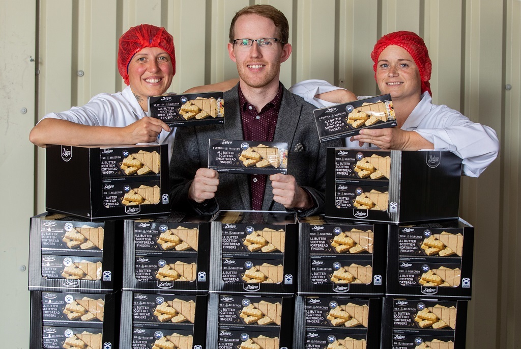 Paul Duncan, director of Duncan's of Deeside who are supplying shortbread to Lidl, with 
supervisor Monika Sarvacjz and production manager Szilvia Szabo