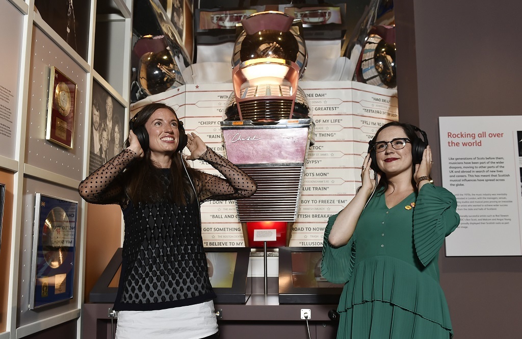 Alice Wyllie and Katie McAllister from National Museums Scotland listen in to the soundtrack of Scotland  (Photo: Neil Hanna)