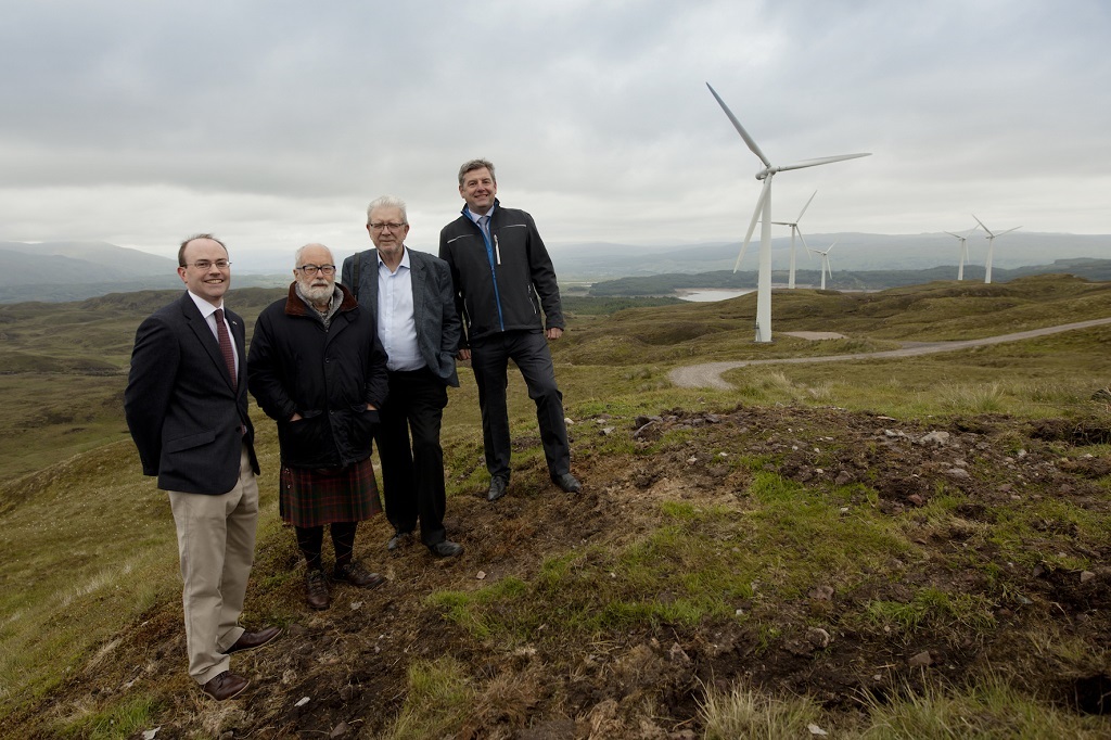 At the Sheiling opening ceremony are Mark Hanniffy, Consul General of Ireland to Scotland, original landowner Sam Macdonald, Michael Russell MSP and Scott Mackenzie, CEO of Ventient Energy