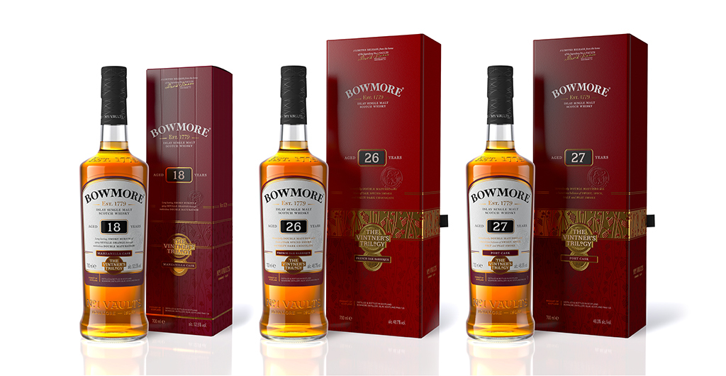 All three releases from Bowmore's Vintner's Trilogy