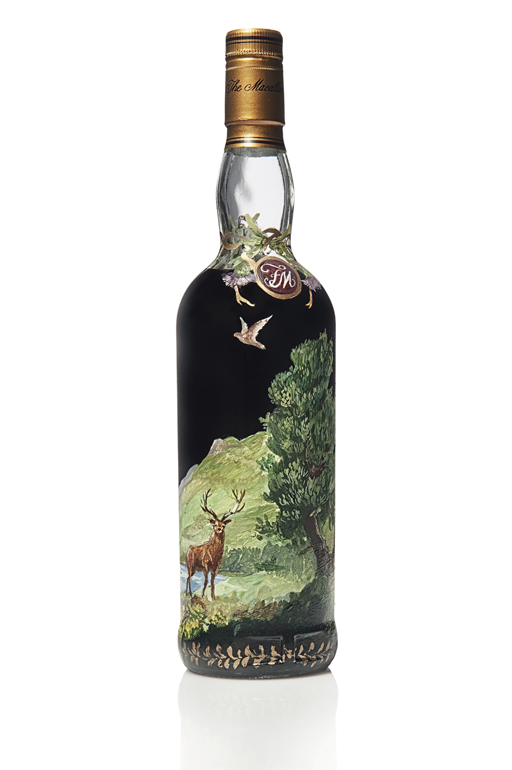 The back of the 1926 Macallan hand-painted bottle by Michael Dillon (Photo: Christie’s Images)