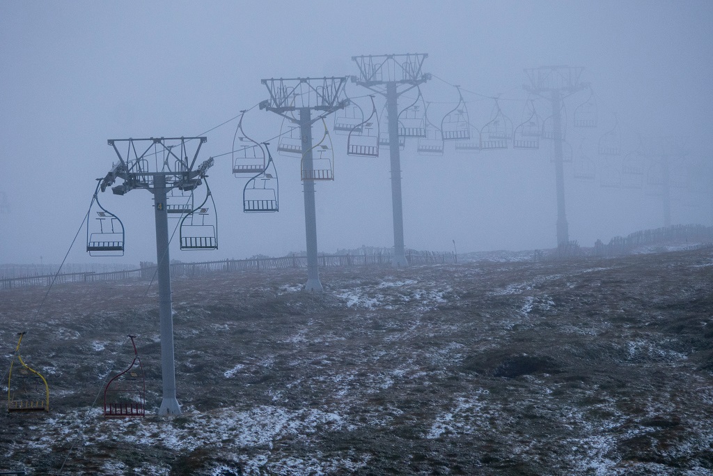 Chair lifts at the Lecht ski run in the Cairngorms National Park