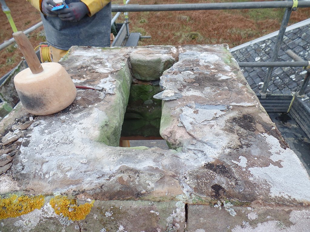 The Georgian belfry,
pictured as it was being restored