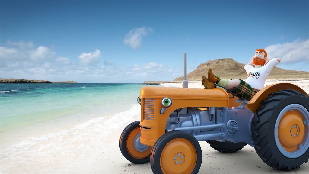 Donald from Skye and Fergie the tractor relax on one of Skye's beaches