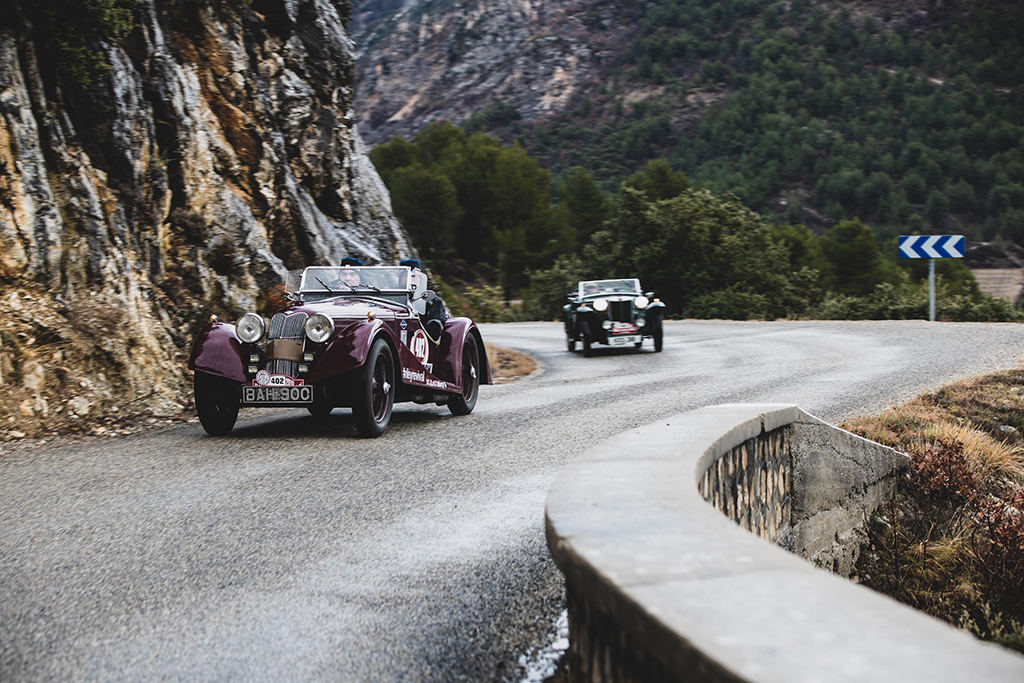 1936 Riley Sprite leads ahead of 1949 MG TC on the Alpine passes of the Rallye Monte-Carlo Classique 2019 (Photo: Will Broadhead Photography)