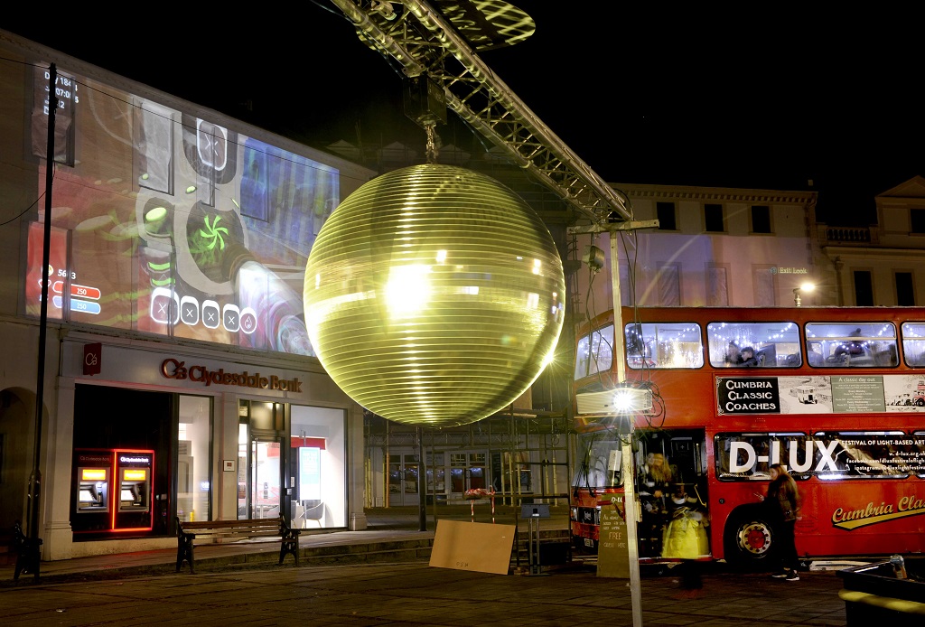 Part of the D-Lux outdoor computer games and lighting installation / event in Dumfries town centre.  
(Photo: Colin Hattersley Photography) 
