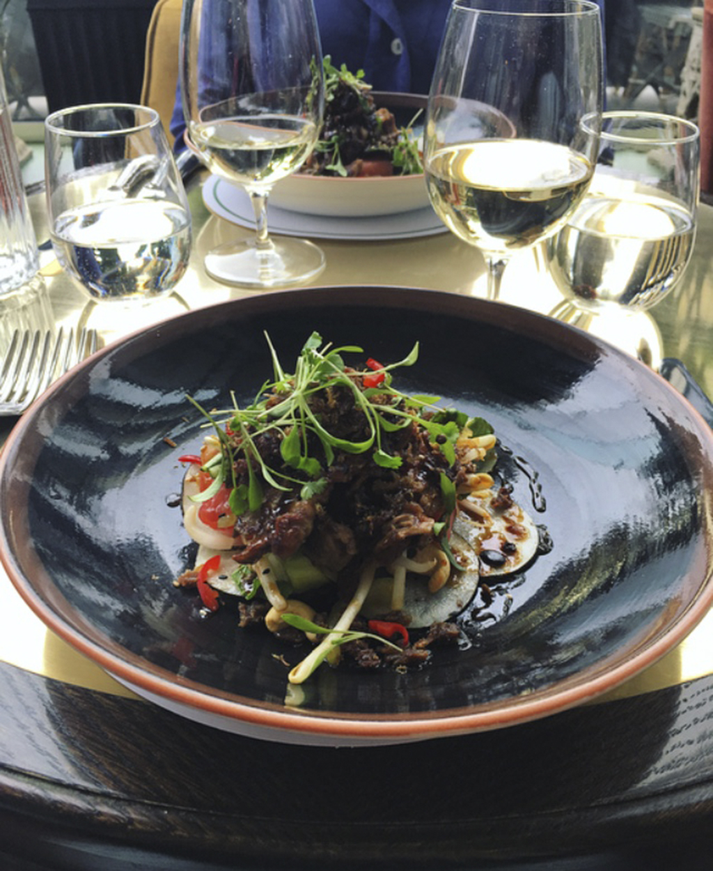 Crispy duck salad with watermelon, black radish and ginger