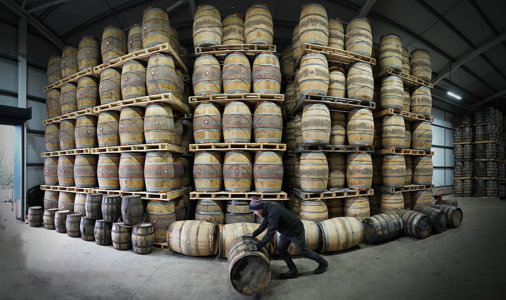 Casks of Raasay whisky in storage