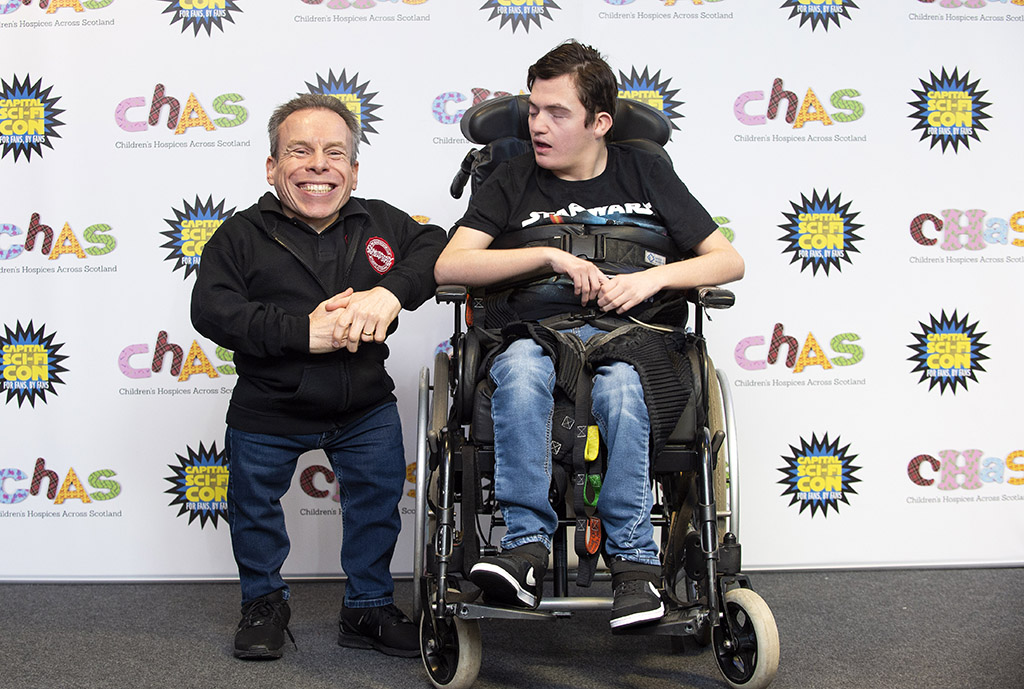 Warwick Davis and Adam Meldrum, who uses CHAS (Photo: Lesley Martin)
