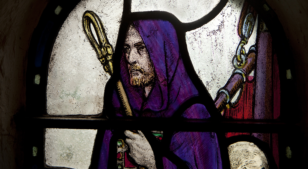 St Columba depicted on the stained glass windows of St Margaret’s Chapel at Edinburgh Castle