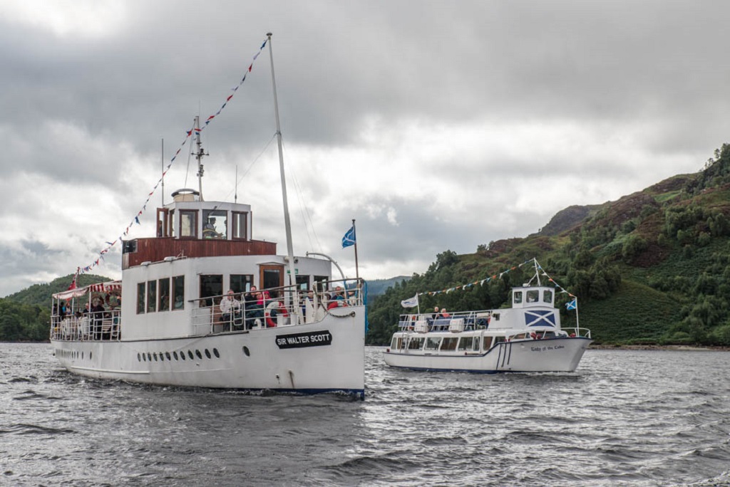 The Sir Walter Scott Steamship (left) and Lady of the Lake on Loch Katrine