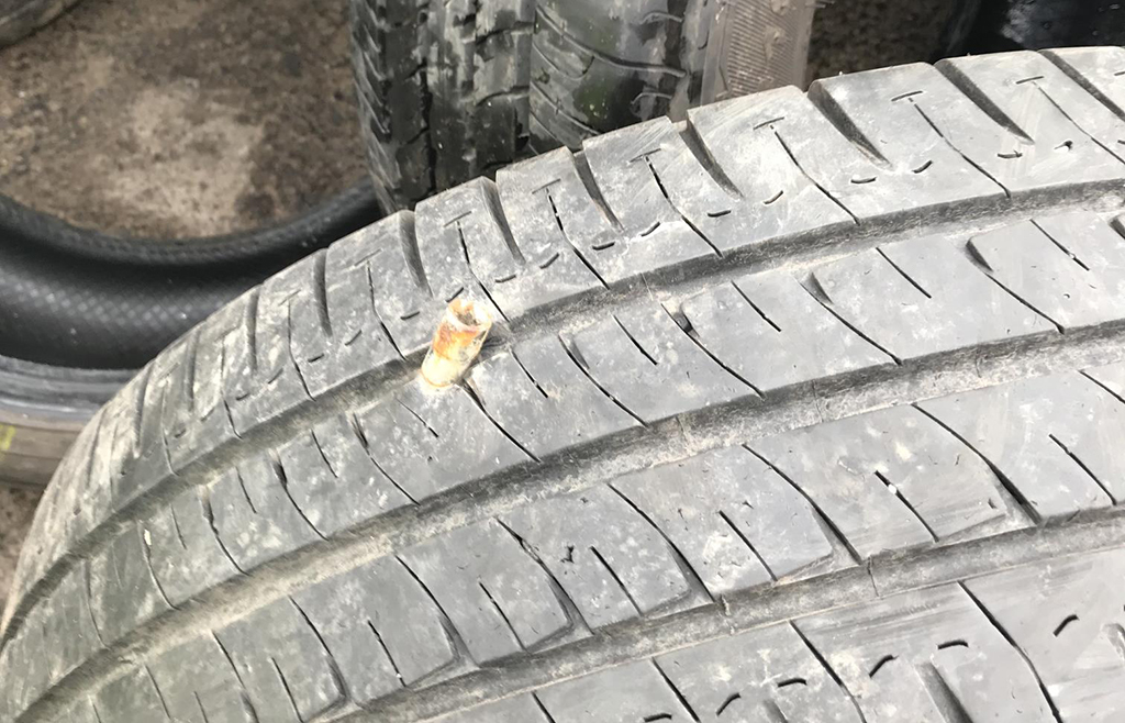 A socket embedded in the tread of a tyre, which was sold in Irvine