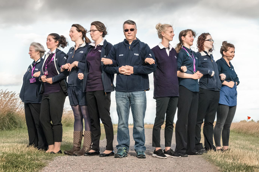 (From left)  Rosanna Jarvie, Astrid Joergensen, Catriona McIntosh, Emily Dueholm, Tim Belton, Sheena Huber, Holly Whitfield, Debbie Reid and Emma McIntosh – the National Trust for Scotland team at Culloden
