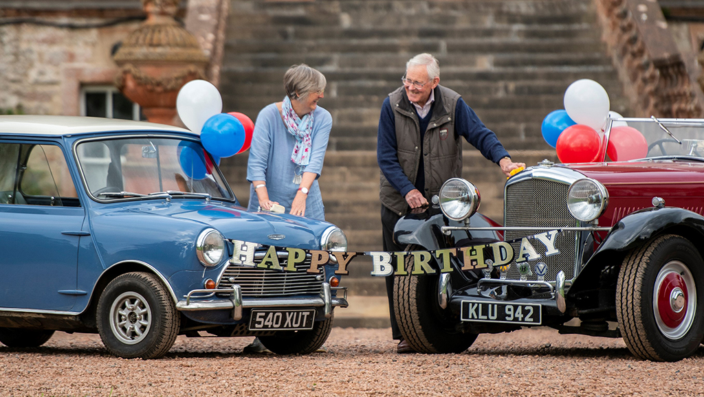 Pictured at Thirlestane Castle, Robin Wild from St Boswells with his 1949 Bentley Special and Lindsay Grime from Kelso with her 1961 Austin Cooper S