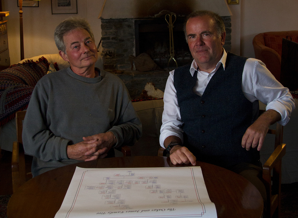 Philip James (left) and genealogist Chris Halladay explore the James' Family Tree, at Skipness House, on the West Coast of Kintyre (Photo: BBC Scotland)