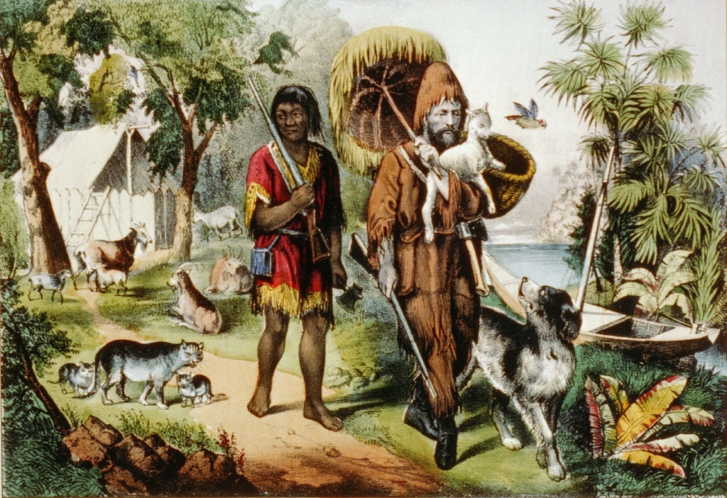 Daniel Defoe's classic characters, Robinson Crusoe, and his companion Friday