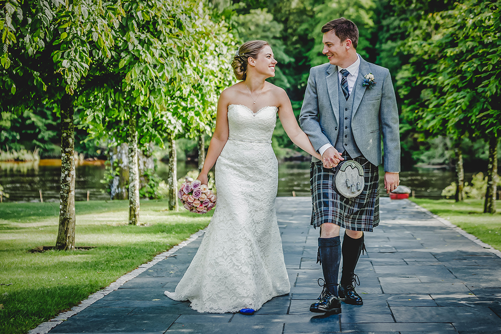 A happy couple on their most memorable day at Dunkeld House Hotel