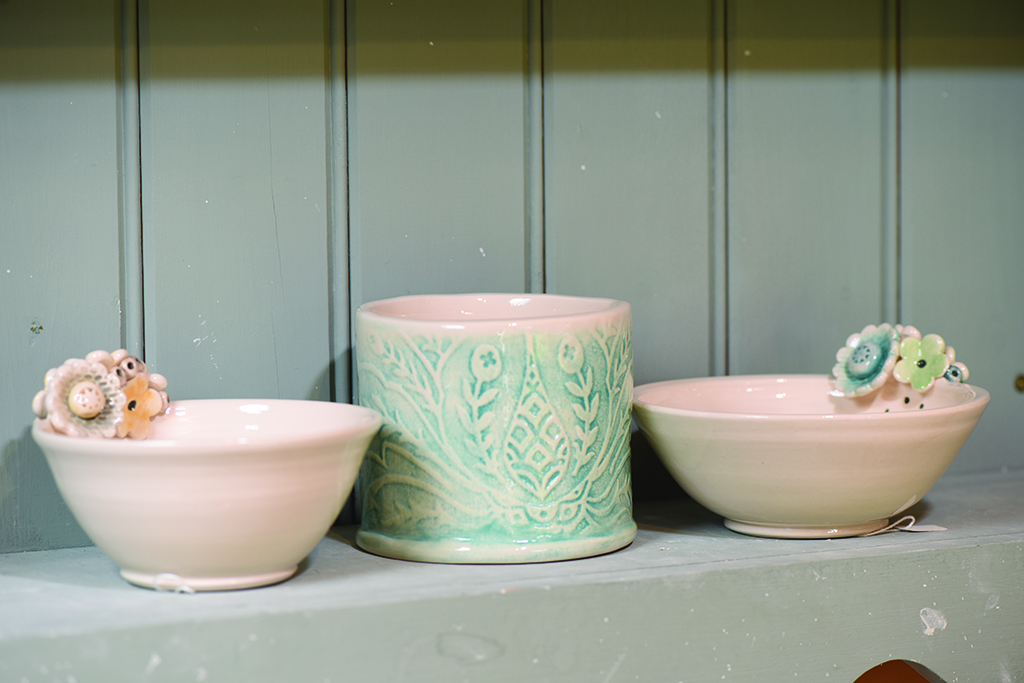 A selection of Nikki’s hand-crafted bowls and a vase