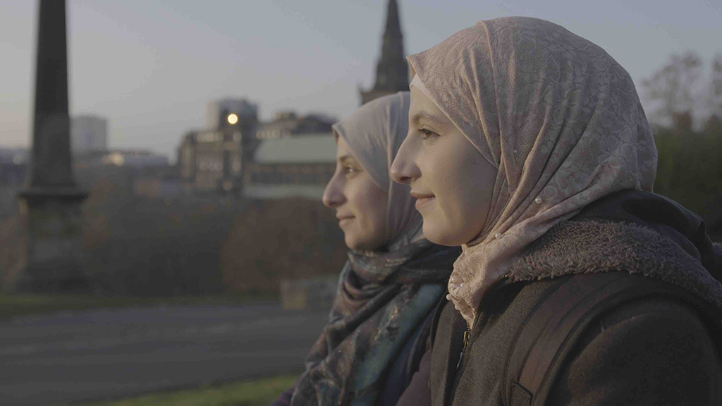 Hiba, and her mother, Sanaa, at the Necropolis in Glasgow, will appear in The Trojans