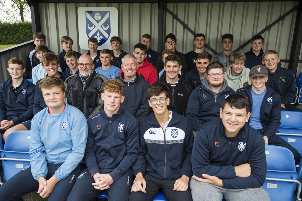 Gavin Hasting, Rob Wainwright and Iain Morrison meet Glenalmond College  rugby players (Photo: Alan Richardson)