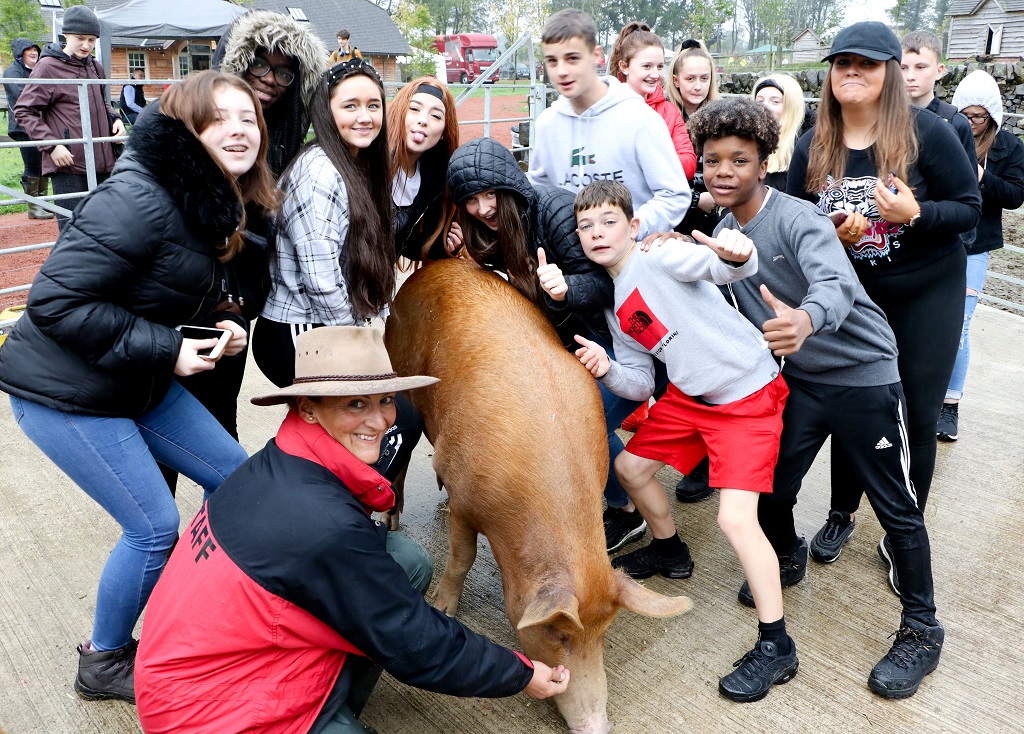 Castlemilk High School pupils at Dumfries House's educational farm