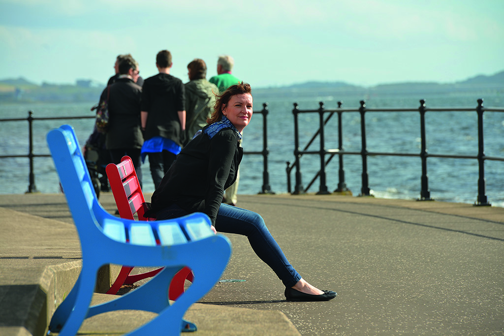 Daniela Nardini taking the sea air on the prom at Largs (Photo: Angus Blackburn)