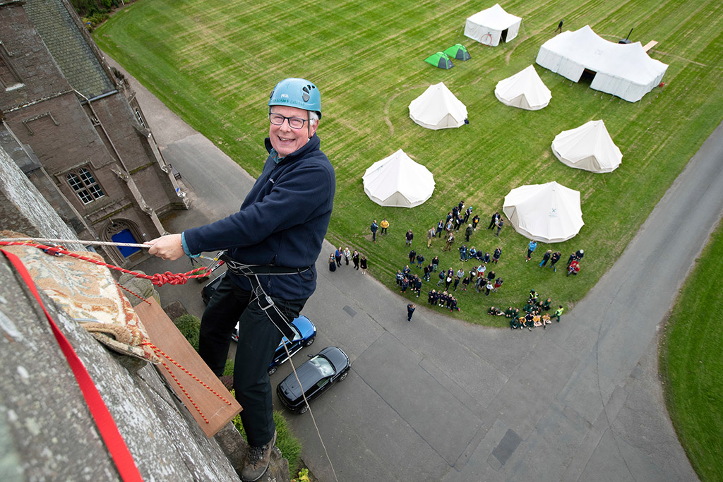 A member of the founding family, Katie Gladstone, joined Warden Hugh Ouston (pictured) to abseil down the tower at the official opening of the event (Photo: Graeme Hart)