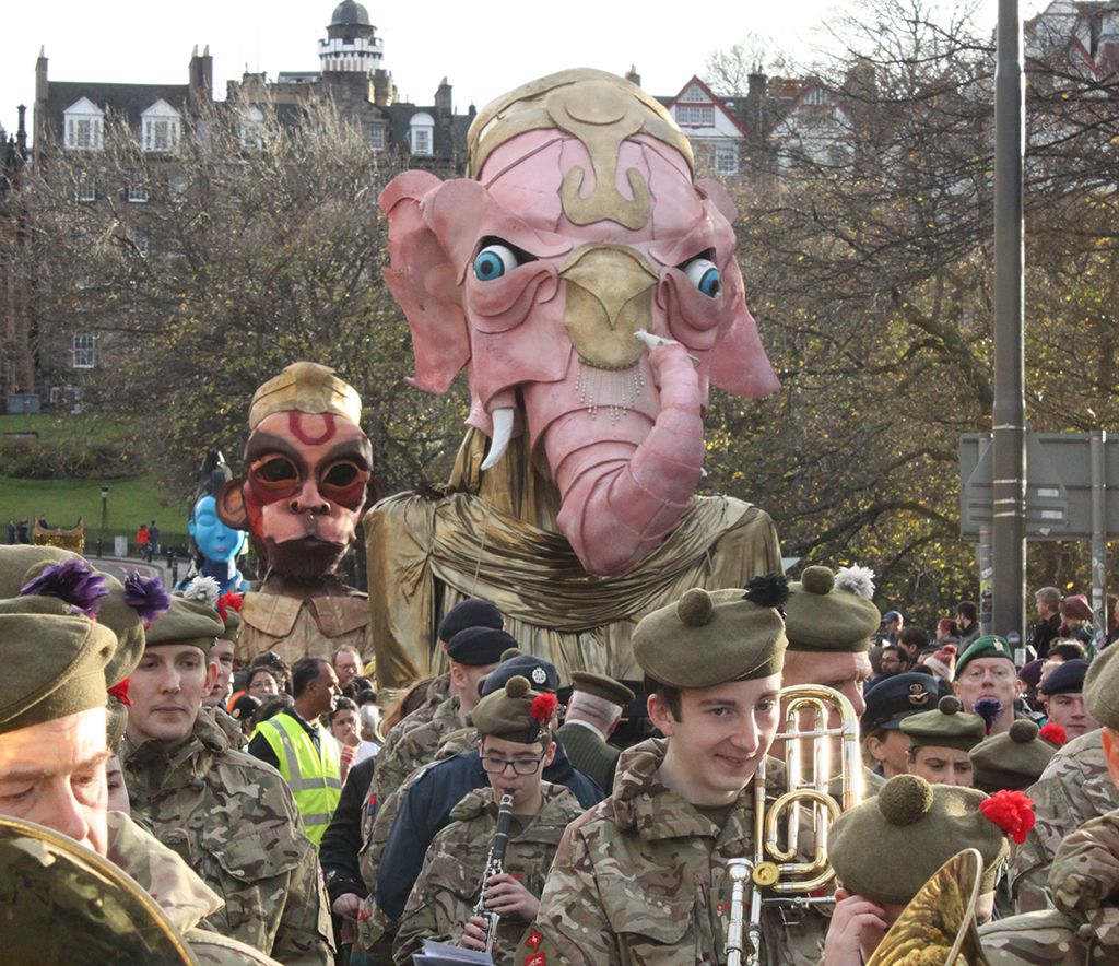 Hindu God Ganesh and the Scottish Regiment Band at Edinburgh Diwali (Photo: Frances Sutton)