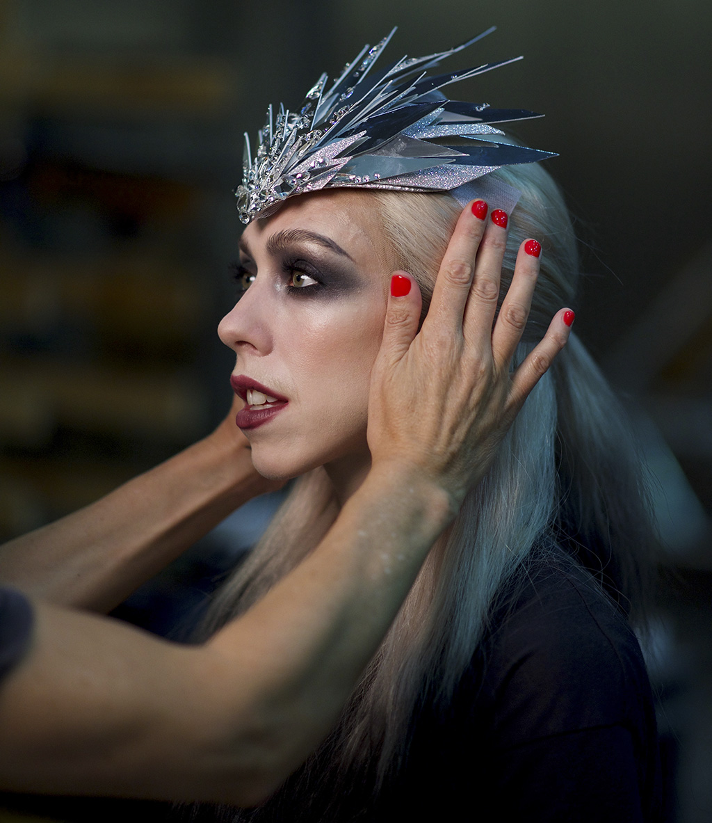 Constance Devernay, is helped into costumer  for Scottish Ballet's The Snow Queen by Christopher Hampson (Photo: Rimbaud Patro)