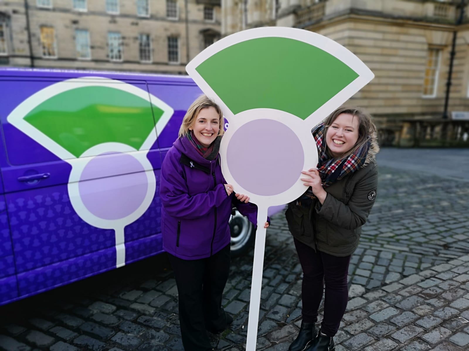 FionaBrown and supporter Louise with the PanCanVan in Edinburgh