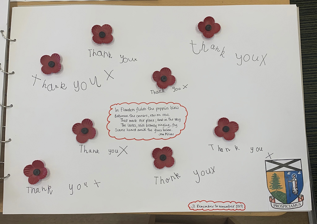 Lomond School's primary one poppies and thank you messages