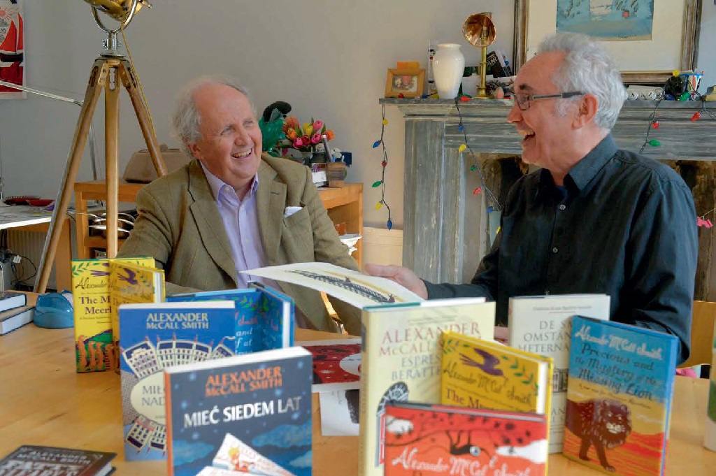 Alexander McCall Smith with Iain McIntosh, whose illustrations appear
on the covers of  many of the author’s novels (Photo: Angus Blackburn)