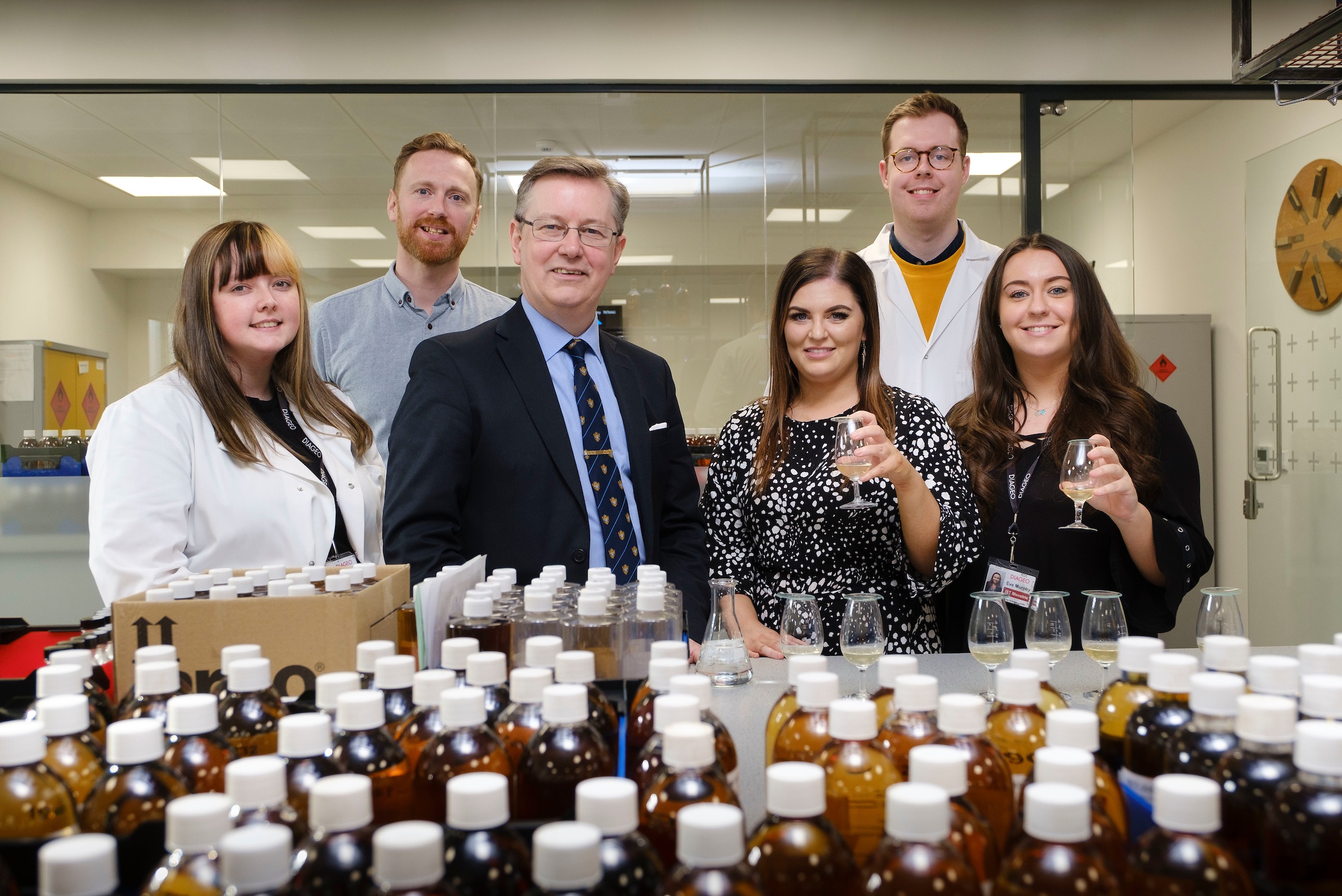 Graduate Modern Apprentice Danielle Ovens, Beverage Excellence Manager Matthew Crow, Alexander Stewart MSP, Technical Project Manager Jillian Fisher, Graduate Modern Apprentice Stuart Mackay and Apprentice Laboratory Technician Eve Murphy (Photo: Mike Wilkinson)
