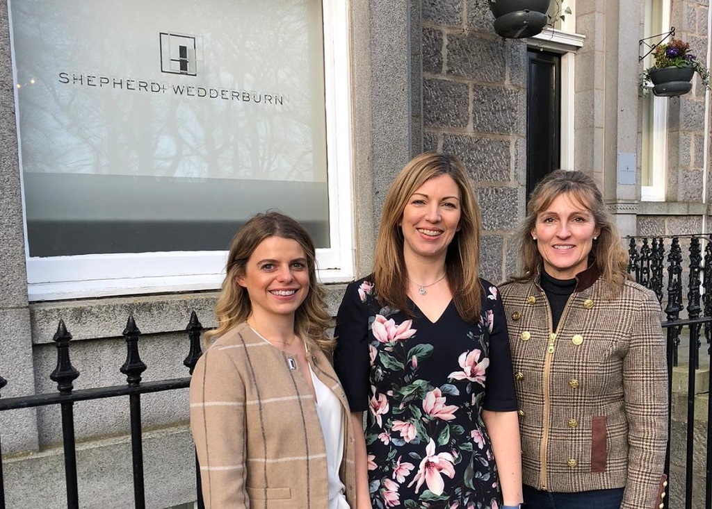 Shepherd and Wedderburn’s Alex Smith, Associate Rural Business &amp; Renewables, Gillian Campbell, Partner Private Clients and Mhairi Morriss, founder of Glad Rags &amp; Cartridge Bags